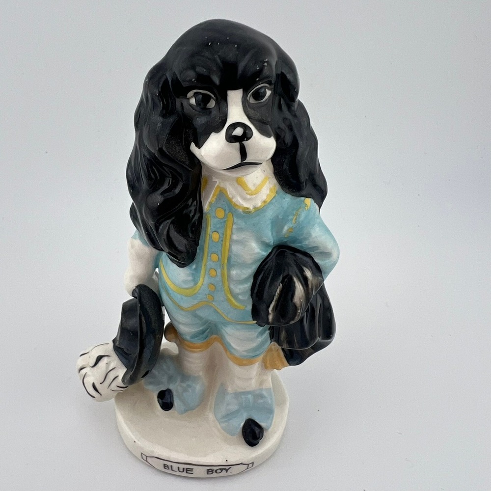 Vintage Blue Boy Dog Figurine Japan Spaniel Porcelain Cavalier Style 1957